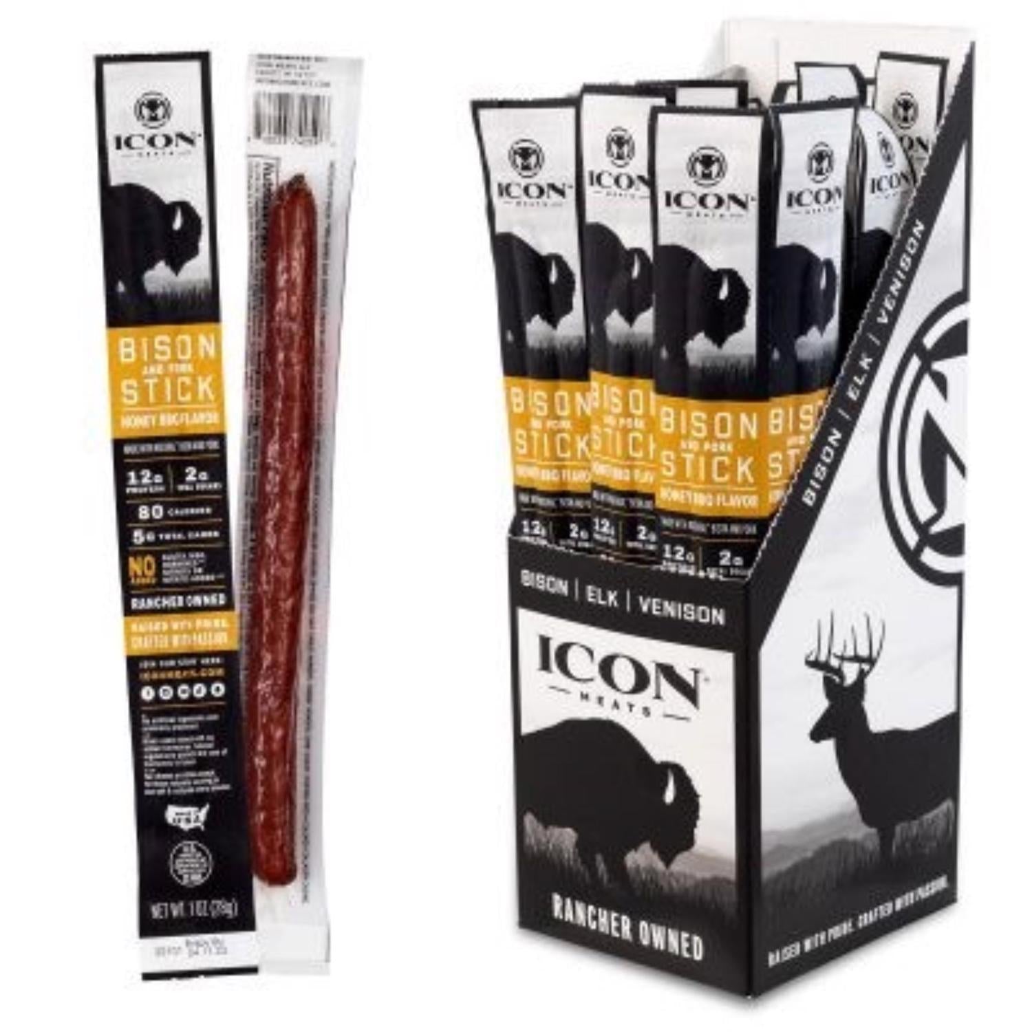 ICON Meats Bison & Pork Honey BBQ Sticks 1 oz Pouch - Case of 24