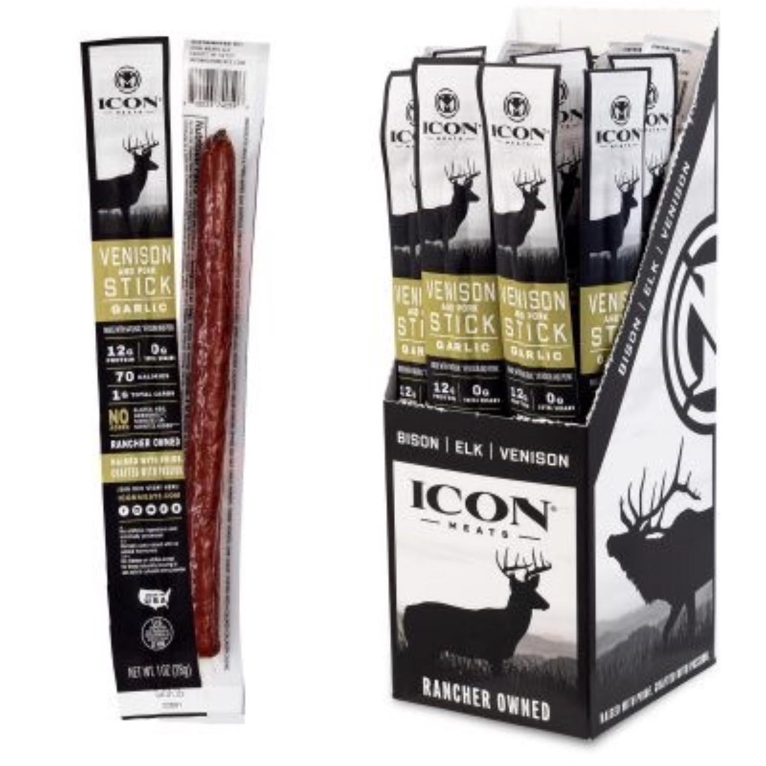 ICON Meats Venison & Pork Garlic Sticks 1 oz Pouch - Case of 24