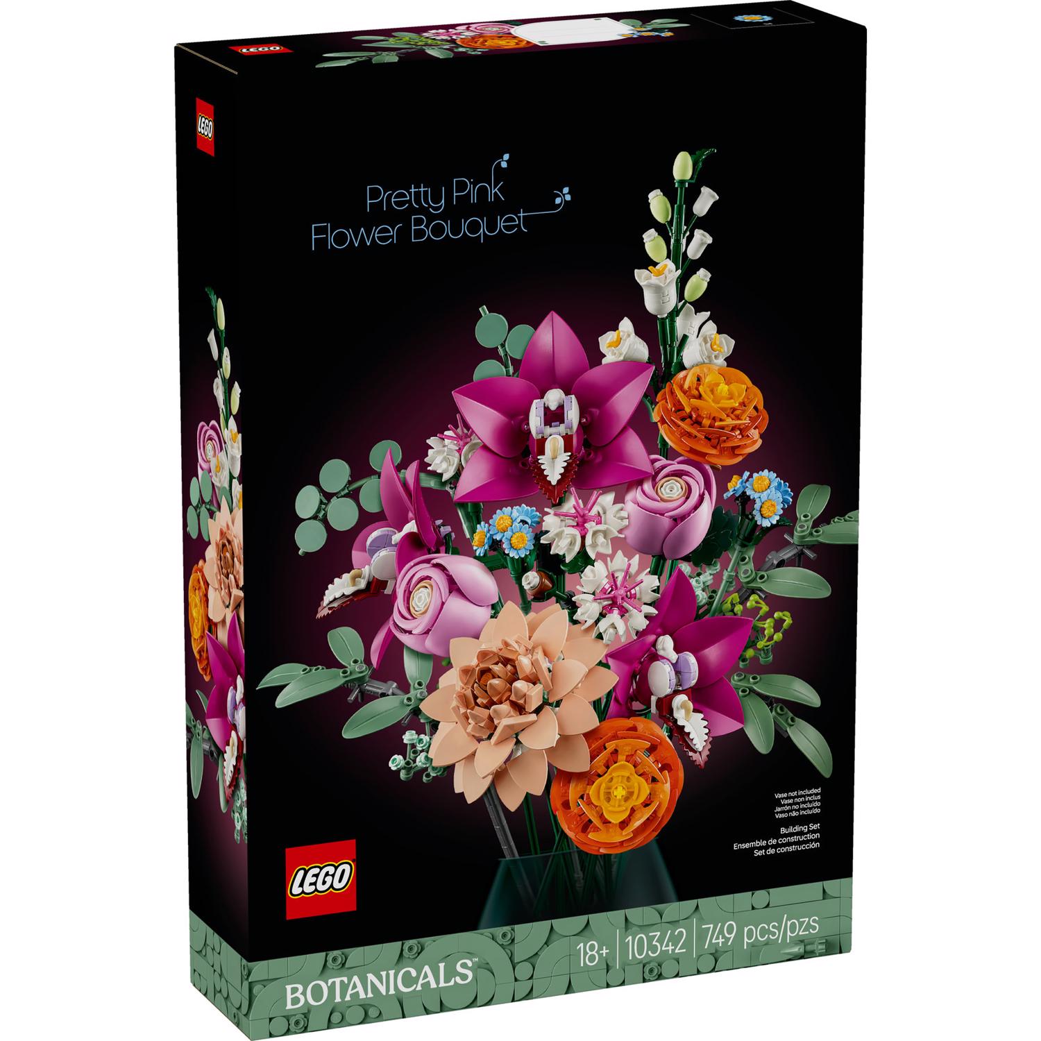LEGO Botanicals Pretty Pink Flower Bouquet Building Set Multi 749 pc
