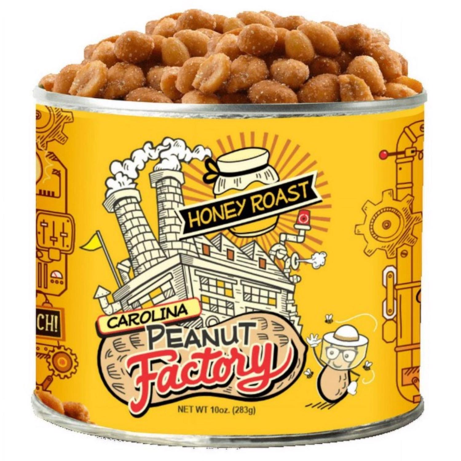 1 in 6 Snacks Carolina Peanut Factory Honey Roasted Peanuts 10 oz Can - Case of 6