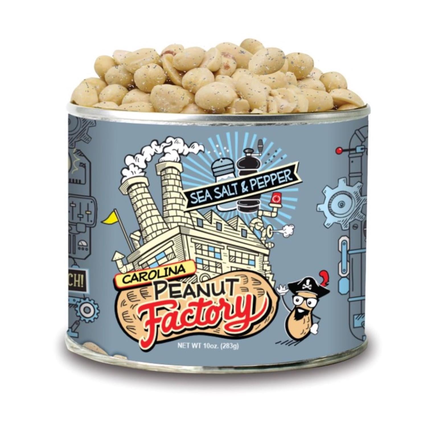1 in 6 Snacks Carolina Peanut Factory Sea Salt & Pepper Peanuts 10 oz Can - Case of 6
