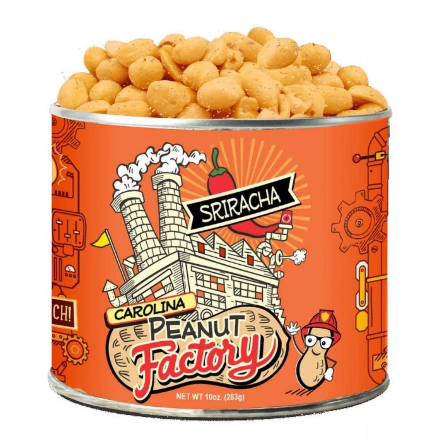1 in 6 Snacks Carolina Peanut Factory Zesty Sriracha Peanuts 10 oz Can - Case of 6
