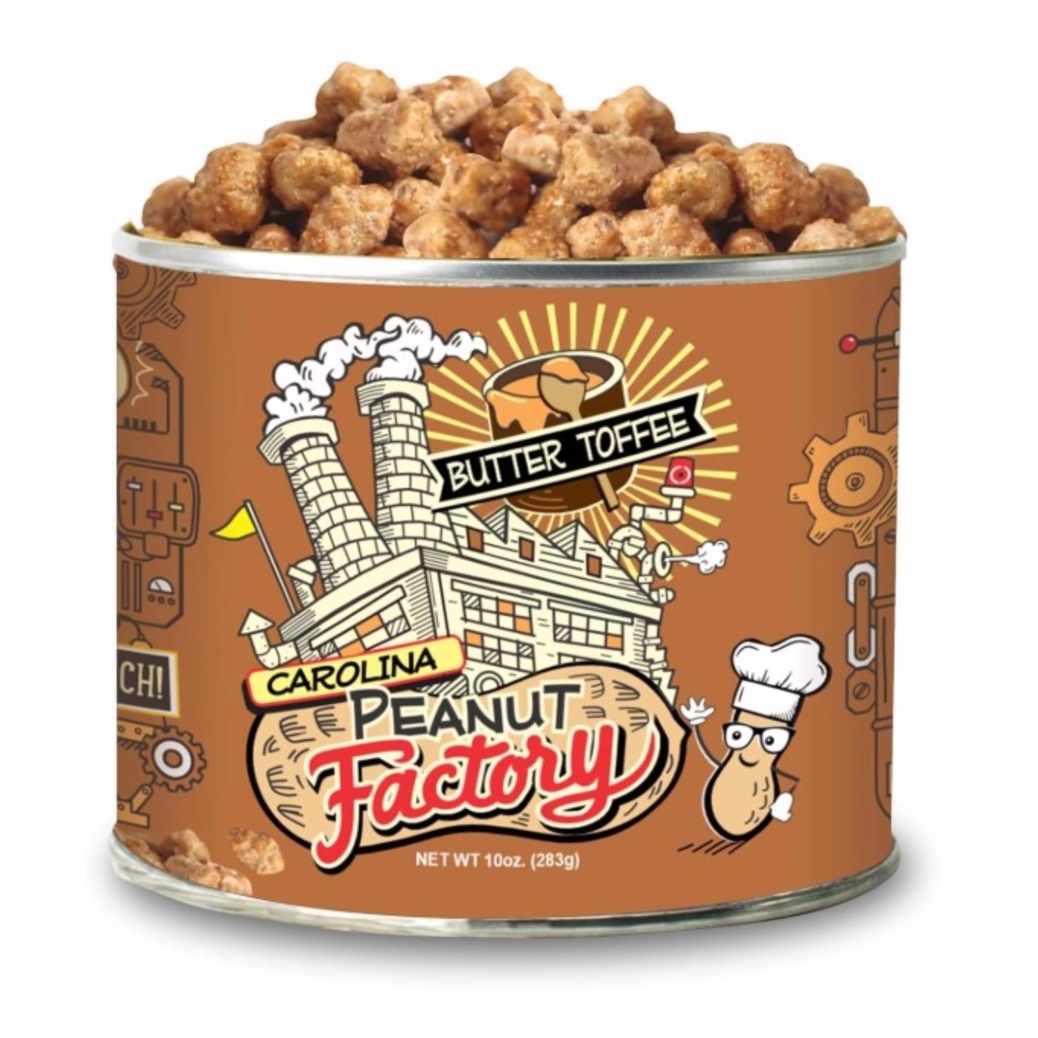 1 in 6 Snacks Carolina Peanut Factory Butter Toffee Peanuts 10 oz Can - Case of 6