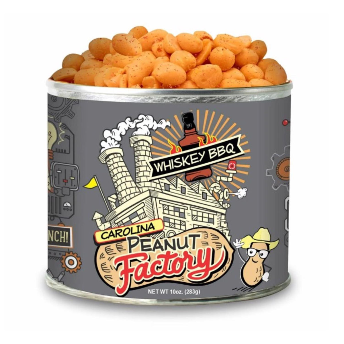 1 in 6 Snacks Carolina Peanut Factory Whiskey BBQ Peanuts 10 oz Can - Case of 6
