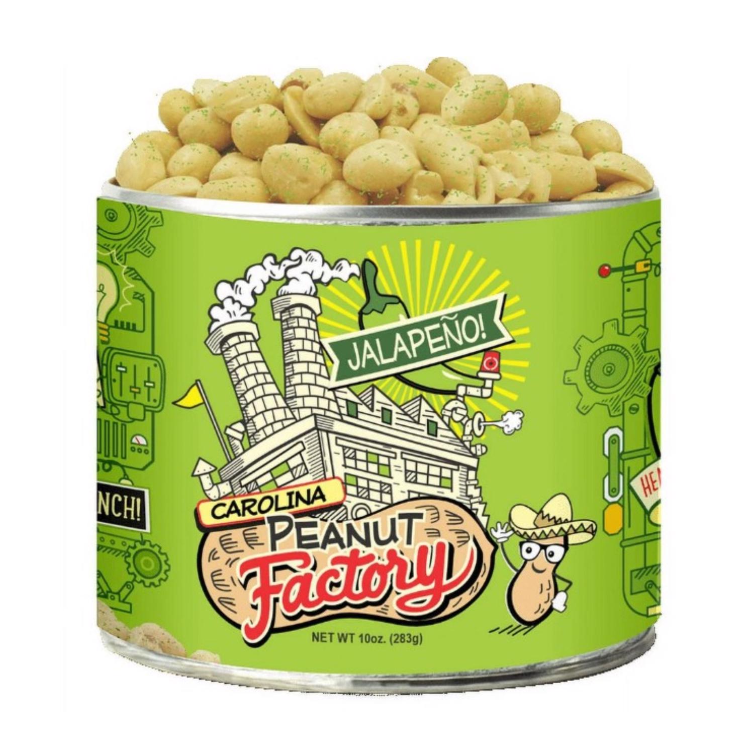 1 in 6 Snacks Carolina Peanut Factory Jalapeno Peanuts 10 oz Can - Case of 6