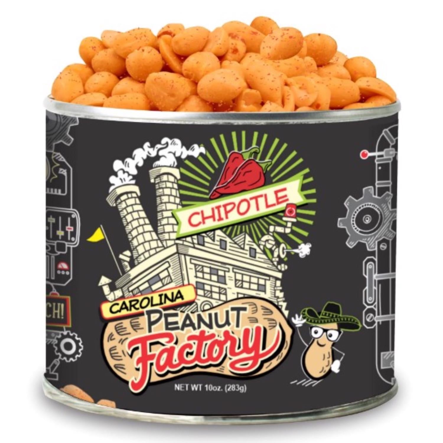1 in 6 Snacks Carolina Peanut Factory Chipotle Peanuts 10 oz Can - Case of 6