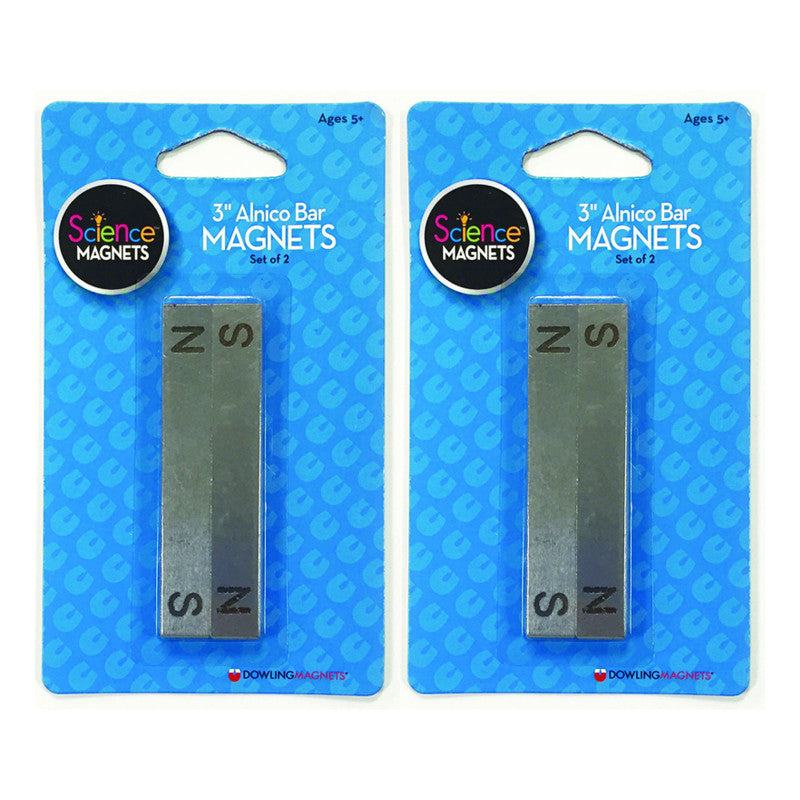 DOWLING MAGNETS - Alnico Bar Magnets, 3", N/S Stamped, 2 Per Pack, 2 Packs