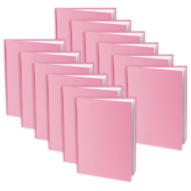 YOUNG AUTHORS - Pink Hardcover Blank Book, White Pages, 8"H x 6"W Portrait, 14 Sheets/28 Pages, Pack of 12