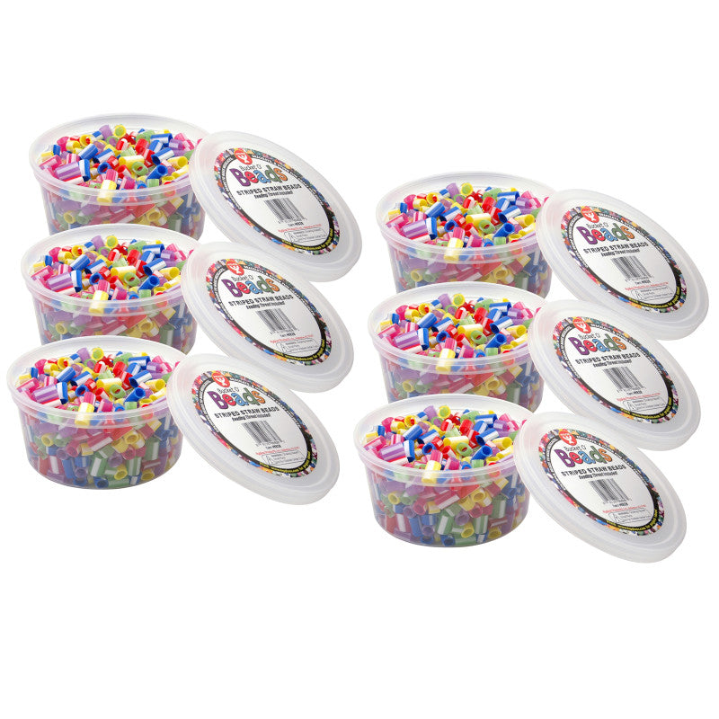 HYGLOSS - Bucket O’ Beads, Striped Straw, Asstd Sizes, 300 Per Pack, 6 Packs