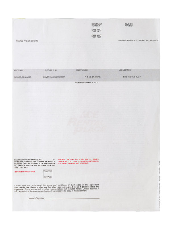 CENTURION, INC. - Rental Contract Paper 8-1/2 in. W X 11 in. H - Case of 4