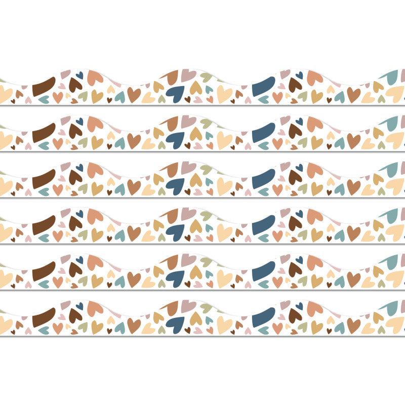 ASHLEY PRODUCTIONS - Magnetic Scallop Border, 12" x 1", Everyone Is Welcome Hearts, 12 Feet Per Pack, 6 Packs