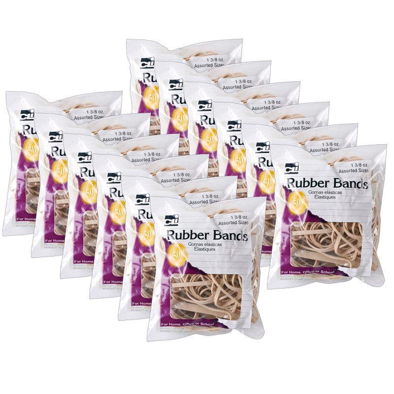 CHARLES LEONARD - Rubber Bands, Natural Color, 1-3/8oz Bag, 12 Bags