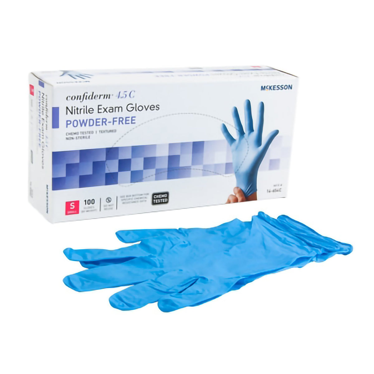 McKesson Brand - Exam Glove McKesson Confiderm® 4.5C Small NonSterile Nitrile Standard Cuff Length Textured Fingertips Blue Chemo Tested [100/BX]