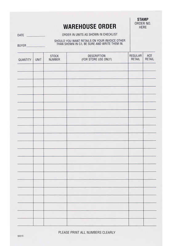 CENTURION, INC. - Warehouse Order Pad 5-1/2 in. W X 8-1/2 in. H