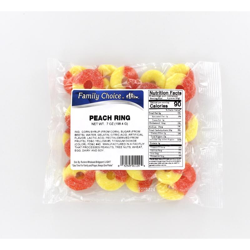 FAMILY CHOICE - Family Choice Peach Rings Gummi Candy 7 oz - Case of 12