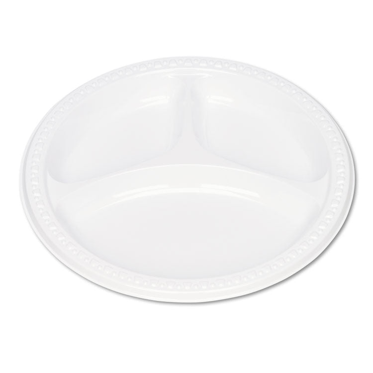 Tablemate - Plastic Dinnerware, Compartment Plates, 9" dia, White, 125/Pack