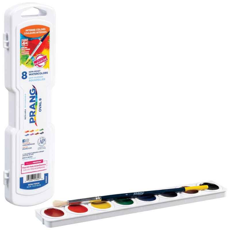 Watercolors, Oval Pans, 8 color set with brush