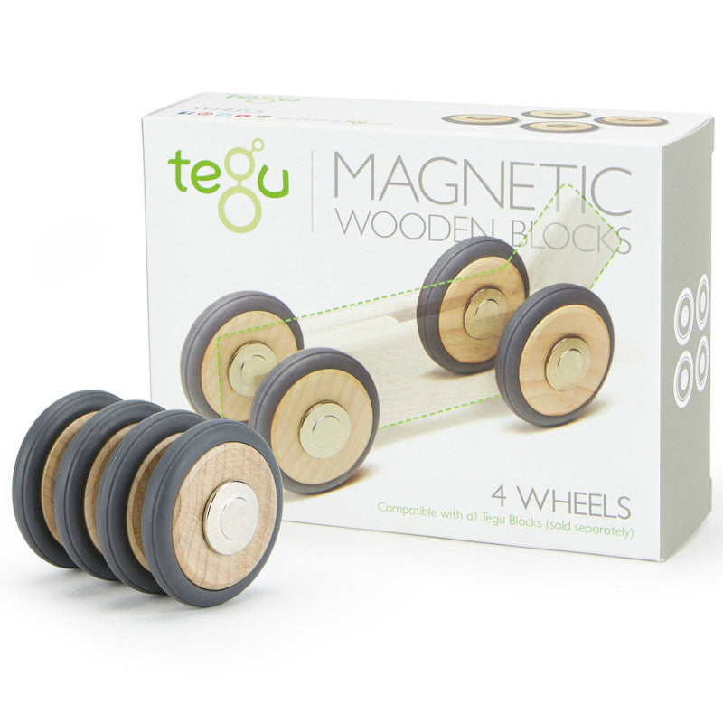 TEGU - Magnetic Wooden Blocks, Wheels Accessory, 4-Pack