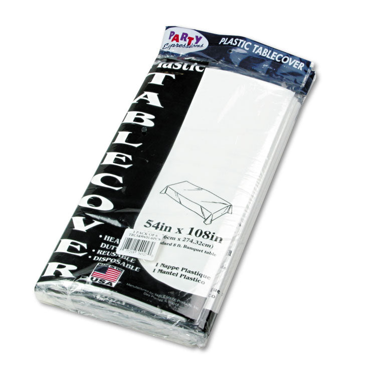 Tablemate - Table Set Rectangular Table Cover, Heavyweight Plastic, 54" x 108", White, 6/Pack