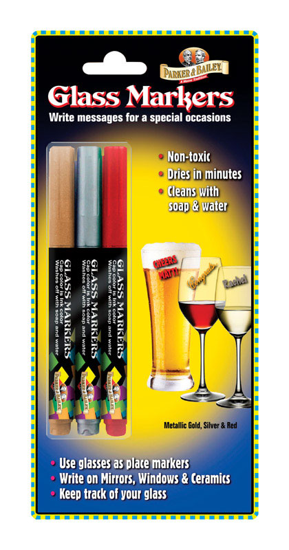 PARKER & BAILEY - Parker & Bailey Assorted Felt Tip Glass Marker 3 pk - Case of 12
