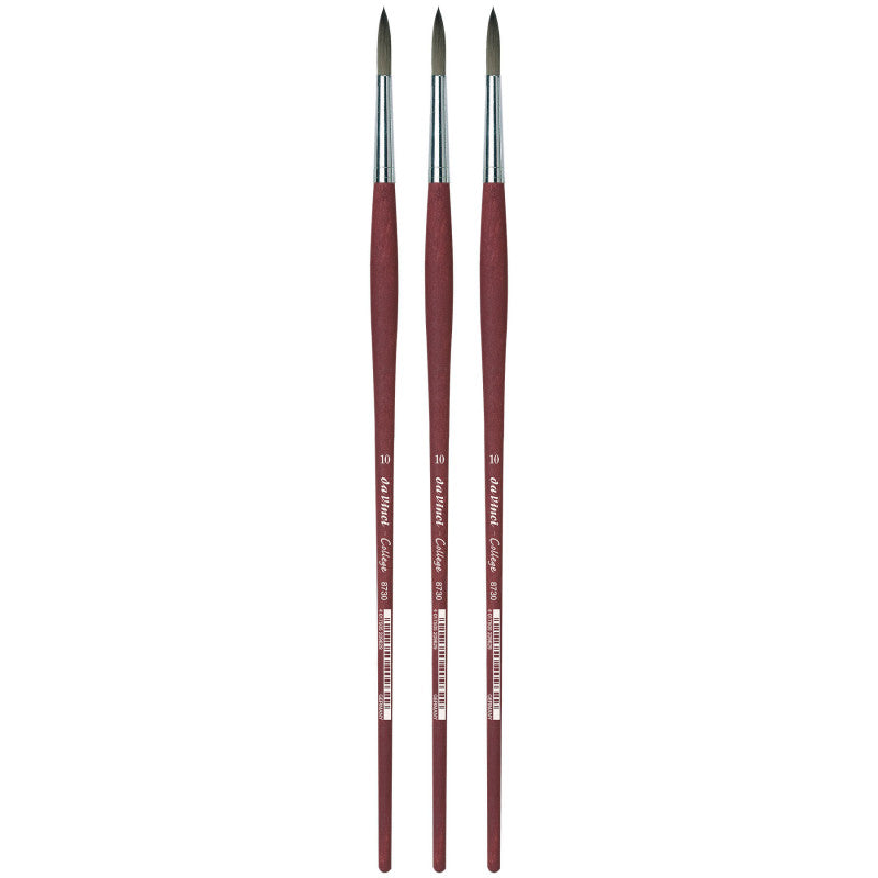 COLLEGE Student Brush, Synthetic, Acrylic & Oil, Round, Series 8730, Size 10, Pack of 3