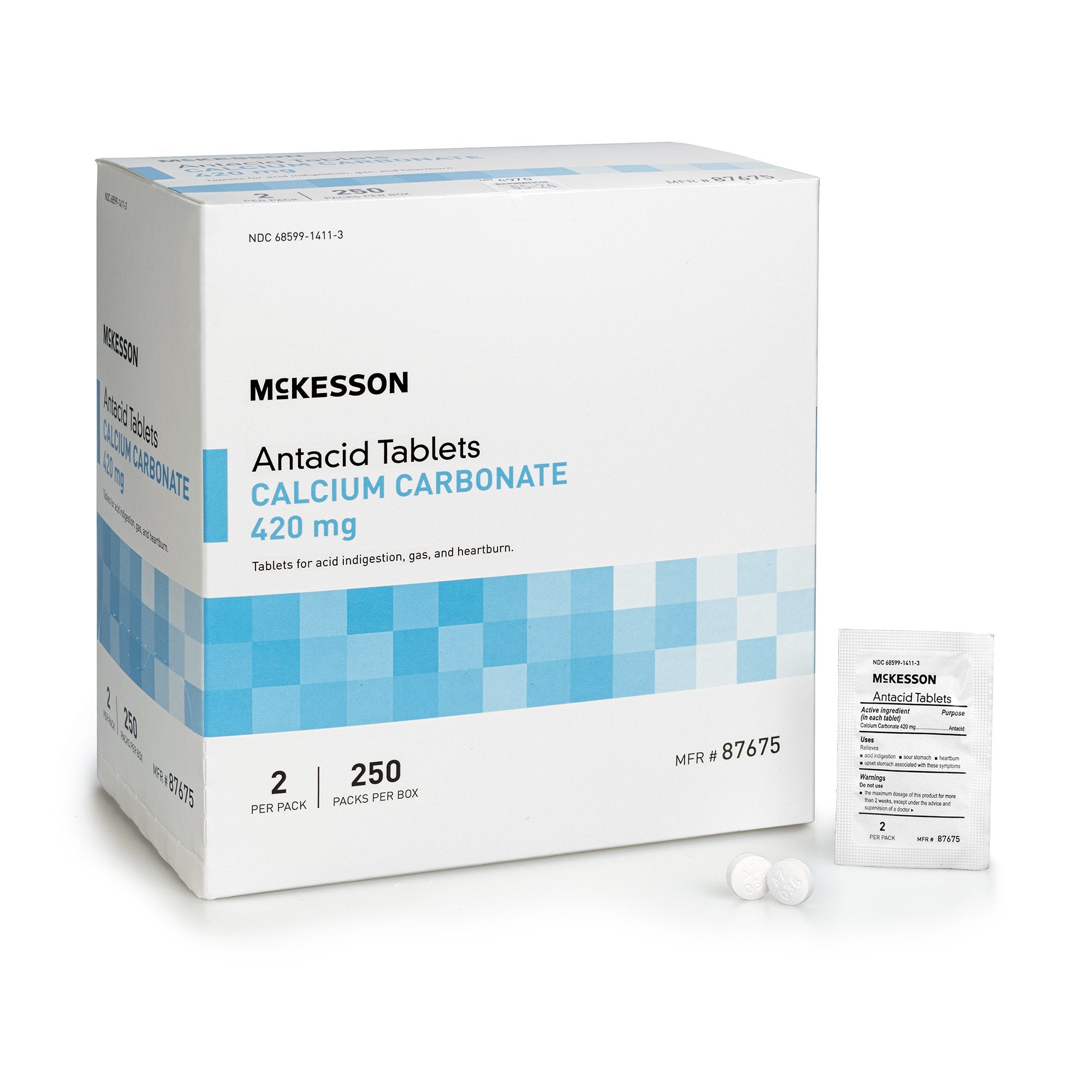 McKesson Brand - Antacid McKesson Brand 420 mg Strength Tablet 250 Packets per Box, 2 Tablets per Packet [250/BX]