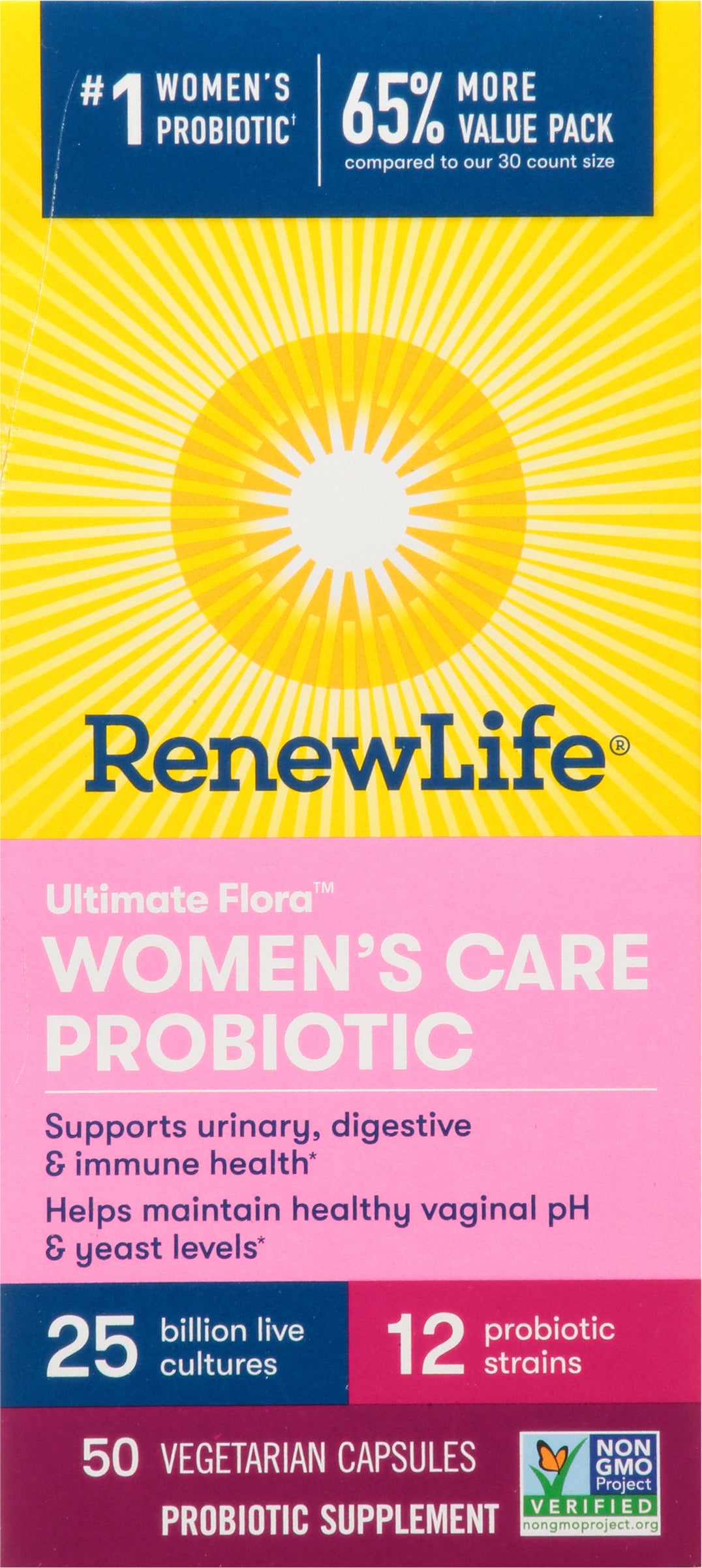 RenewLife Ultimate Flora Value Pack Women's Care Probiotic Vegetarian Capsules 50 ea Box - Case of 1
