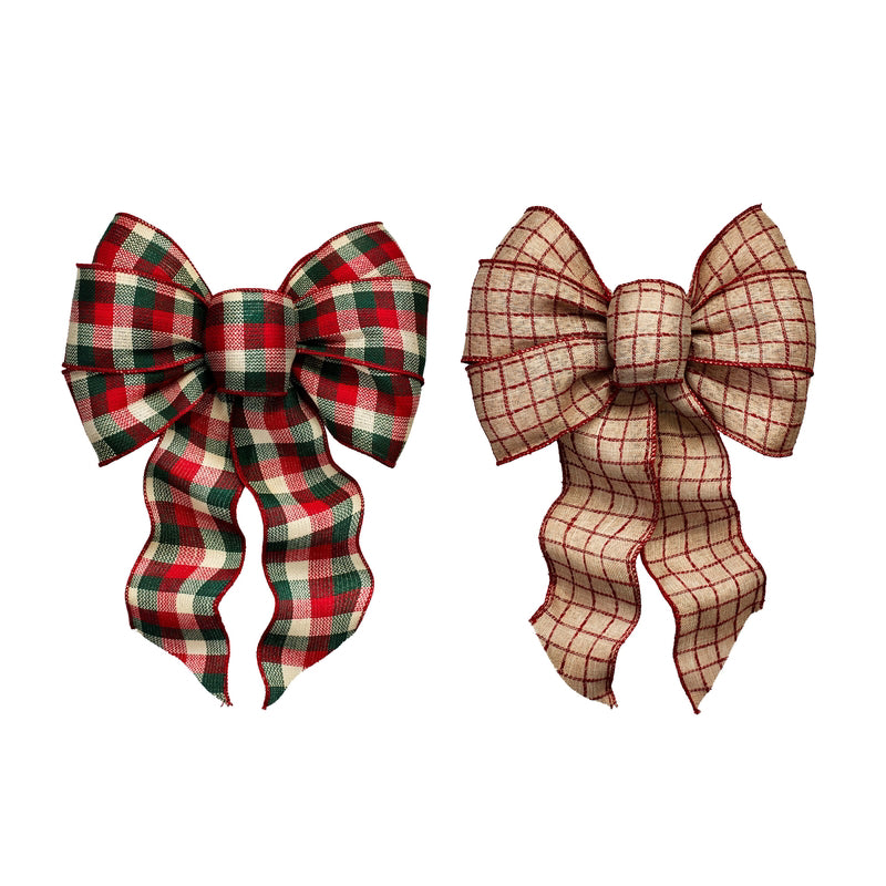 HOLIDAY TRIMS - Holiday Trims Assorted 7 Loop Plaid Christmas Bow 8.5 in. - Case of 12
