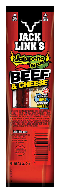 JACK LINK'S - Jack Link's Jalapeno Sizzle Beef Stick and Cheese 1.2 oz Bagged - Case of 16