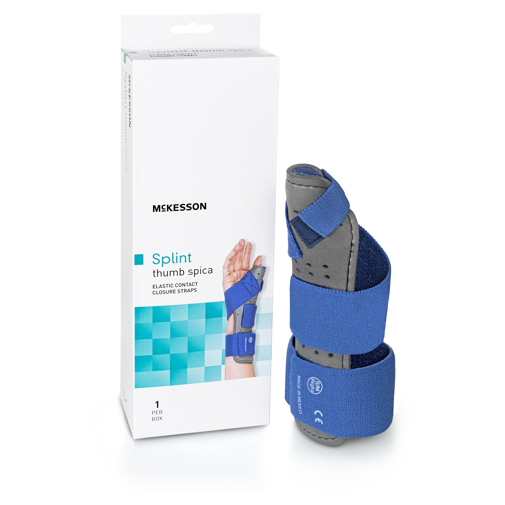 McKesson Brand - Wrist Brace with Thumb Spica McKesson Preformed Right Hand Blue / Gray Large / X-Large [1/EA]