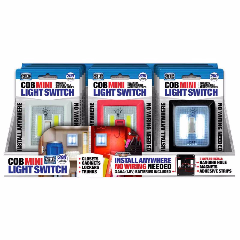 BLAZING LEDZ - Blazing LEDz COB Mini Manual Battery Powered LED Light Switch - Case of 12