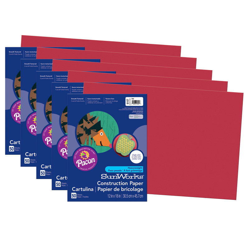 PRANG - Construction Paper, Red, 12" x 18", 50 Sheets Per Pack, 5 Packs