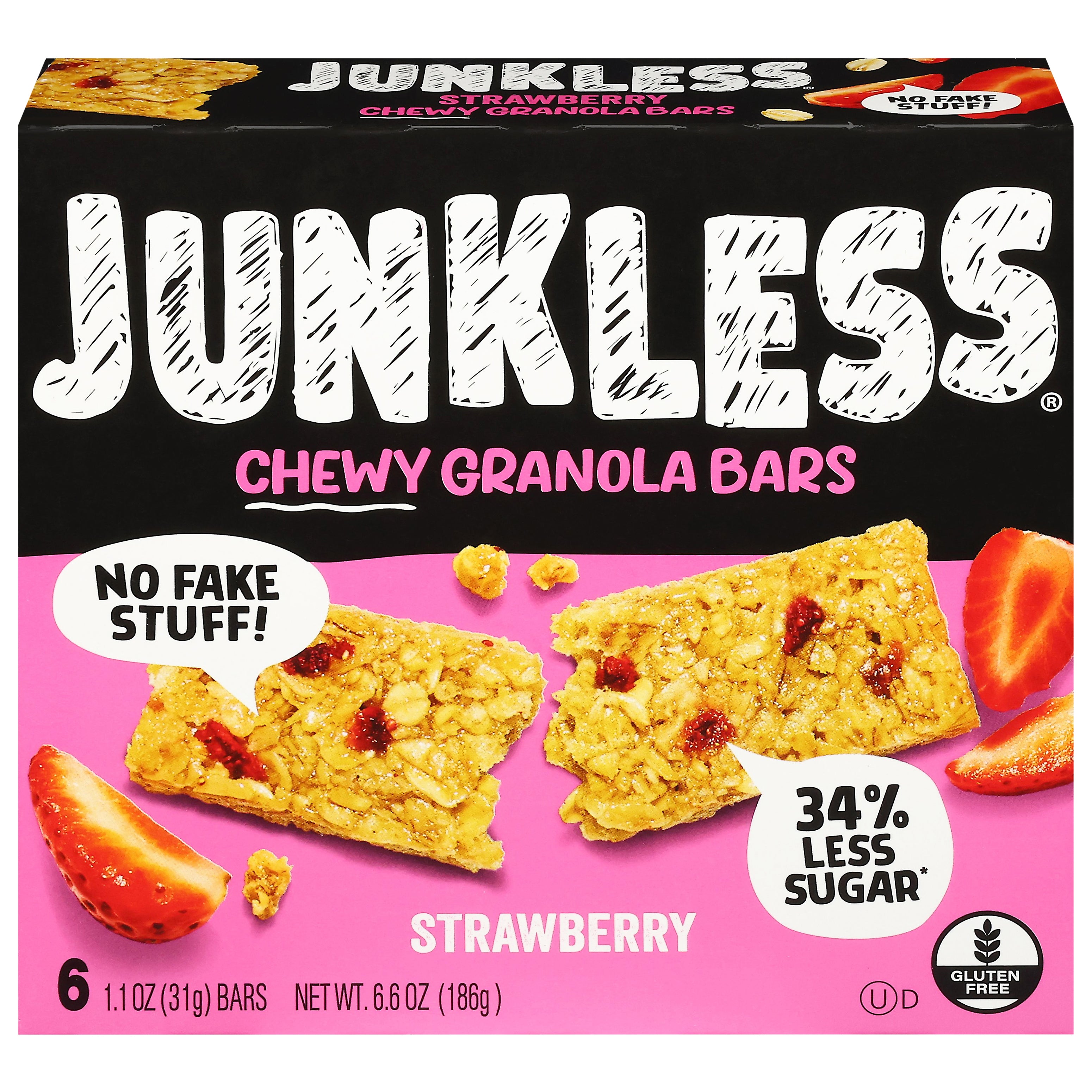 Junkless Chewy Strawberry Granola Bars 6 - 1.1 oz Bars - Case of 8