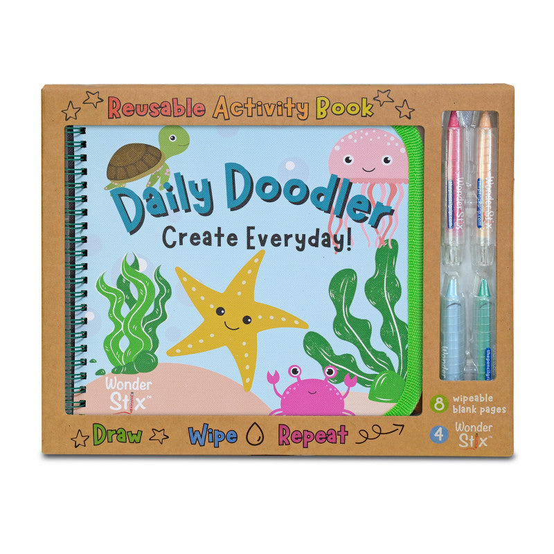 THE PENCIL GRIP - Daily Doodler Reusable Activity Book- Sea Life Cover, Includes 4 Wonder Stix