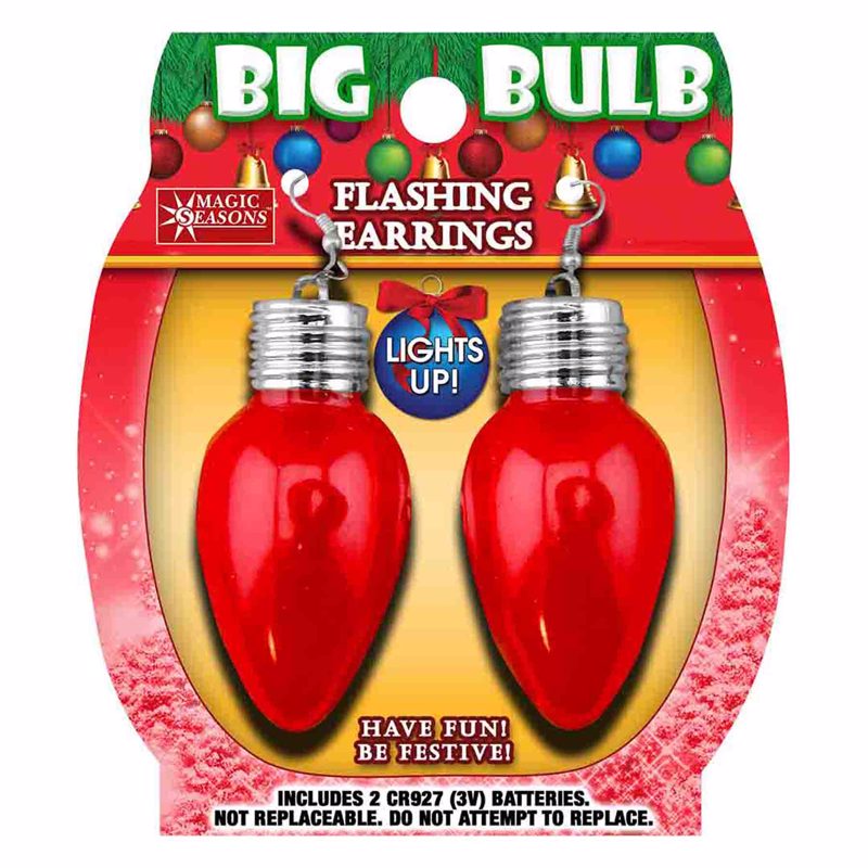 MAGIC SEASONS - Magic Seasons Christmas Big Bulb Flashing Earrings Plastic 1 pk - Case of 12