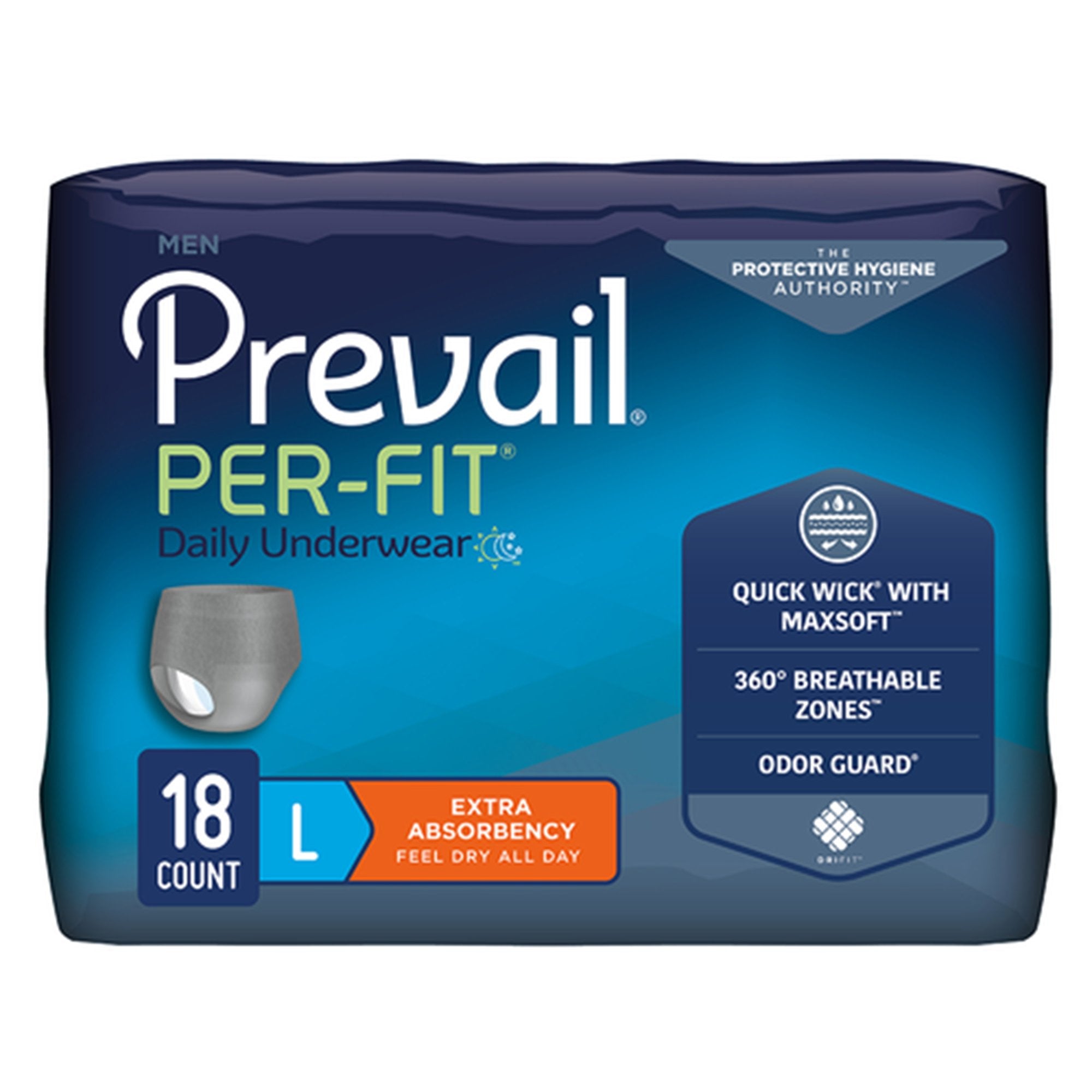 First Quality - Male Adult Absorbent Underwear Prevail® Per-Fit® Pull On with Tear Away Seams Large Disposable Heavy Absorbency [18/BG]