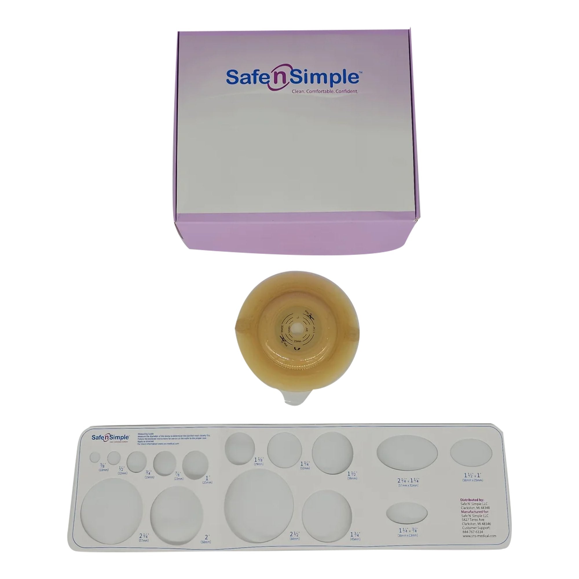 Safe N Simple - Ostomy Barrier Safe n Simple™ Trim to Fit, Standard Wear Adhesive Tape Collar 57 mm Flange Up to 1-1/2 Inch Opening 5 X 5 Inch [5/BX]