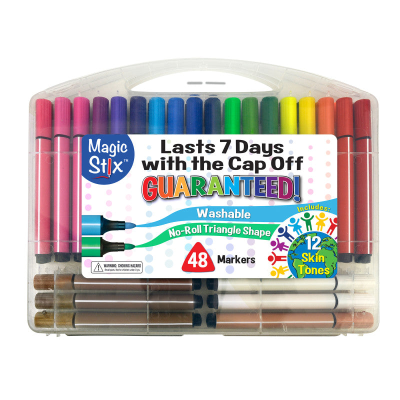 THE PENCIL GRIP - Triangular Magic Stix Markers, 48 Pack, Includes Global Skin Tones