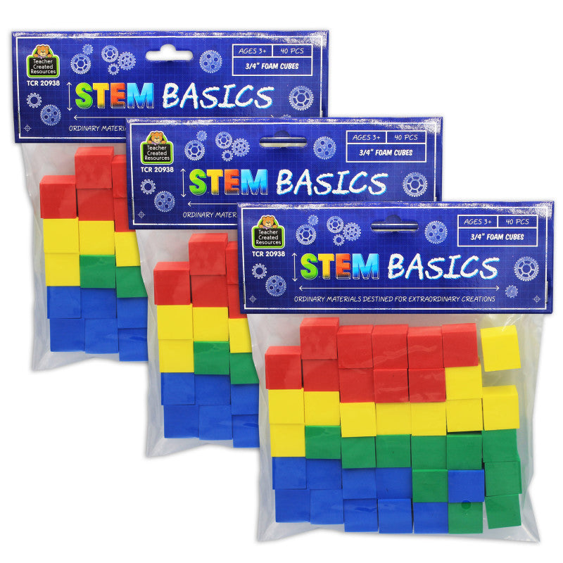 TEACHER CREATED RESOURCES - STEM Basics: Multicolor 3/4" Foam Cubes, 40 Per Pack, 3 Packs
