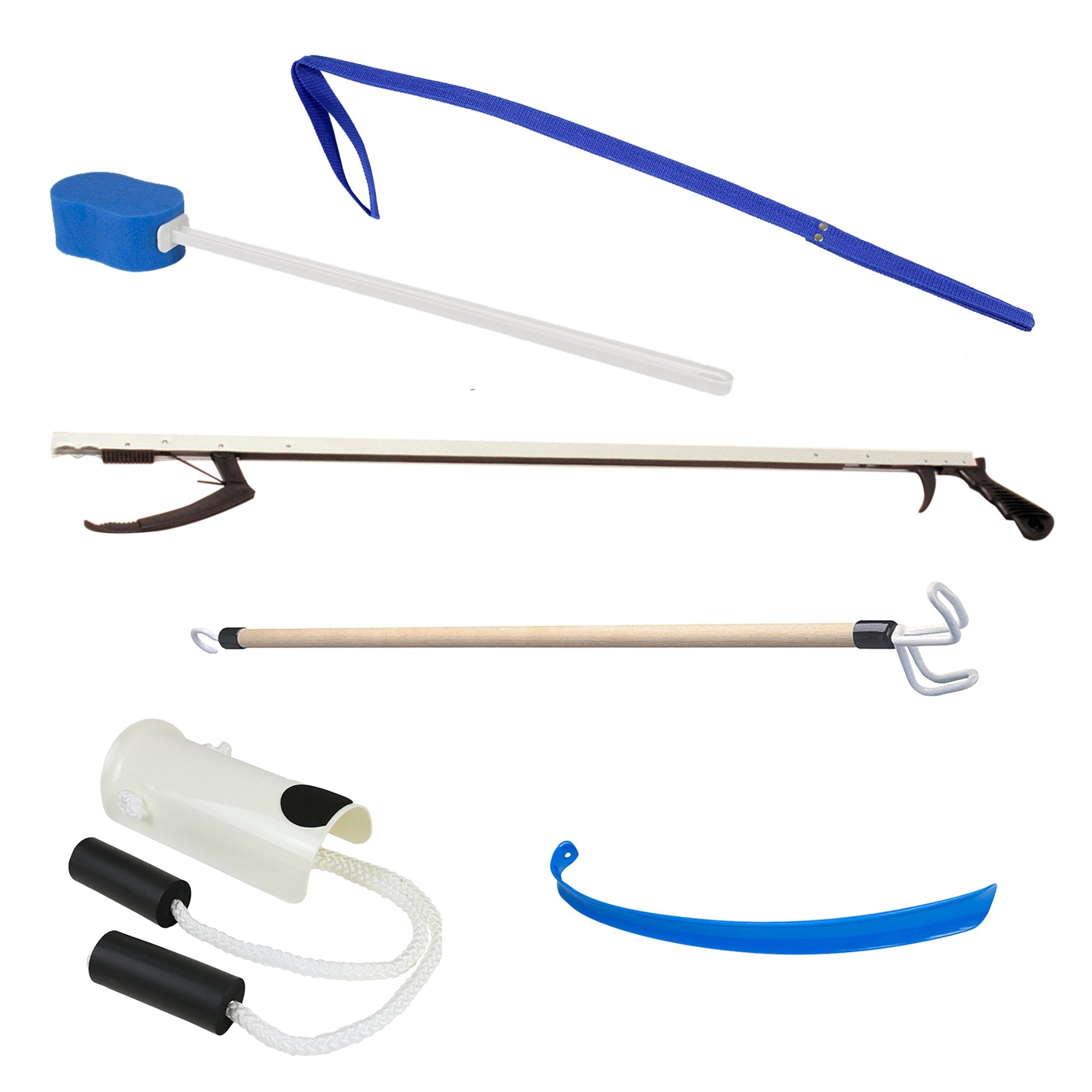 Fabrication Enterprises - ADL Hip / Knee Equipment Kit FabLife™ Reacher - 32 Inch Length / Shoehorn - 18 Inch Length / Dressing Stick - 24 Inch Length / Leg Lifter - 32 Inch Length [1/KT]