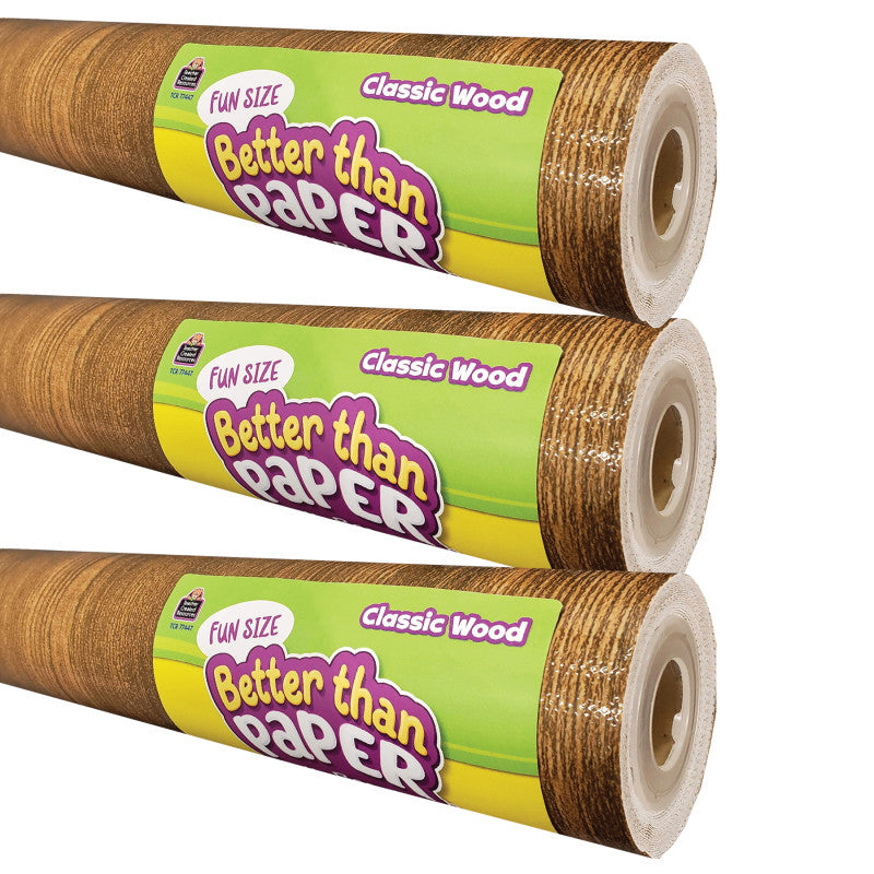 TEACHER CREATED RESOURCES - Fun Size Better Than Paper® Bulletin Board Roll, 18" x 12', Classic Wood, Pack of 3