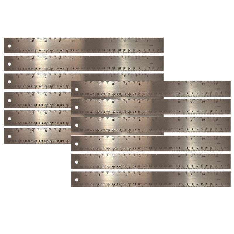 THE PENCIL GRIP - Stainless Steel Ruler, 12", Pack of 12
