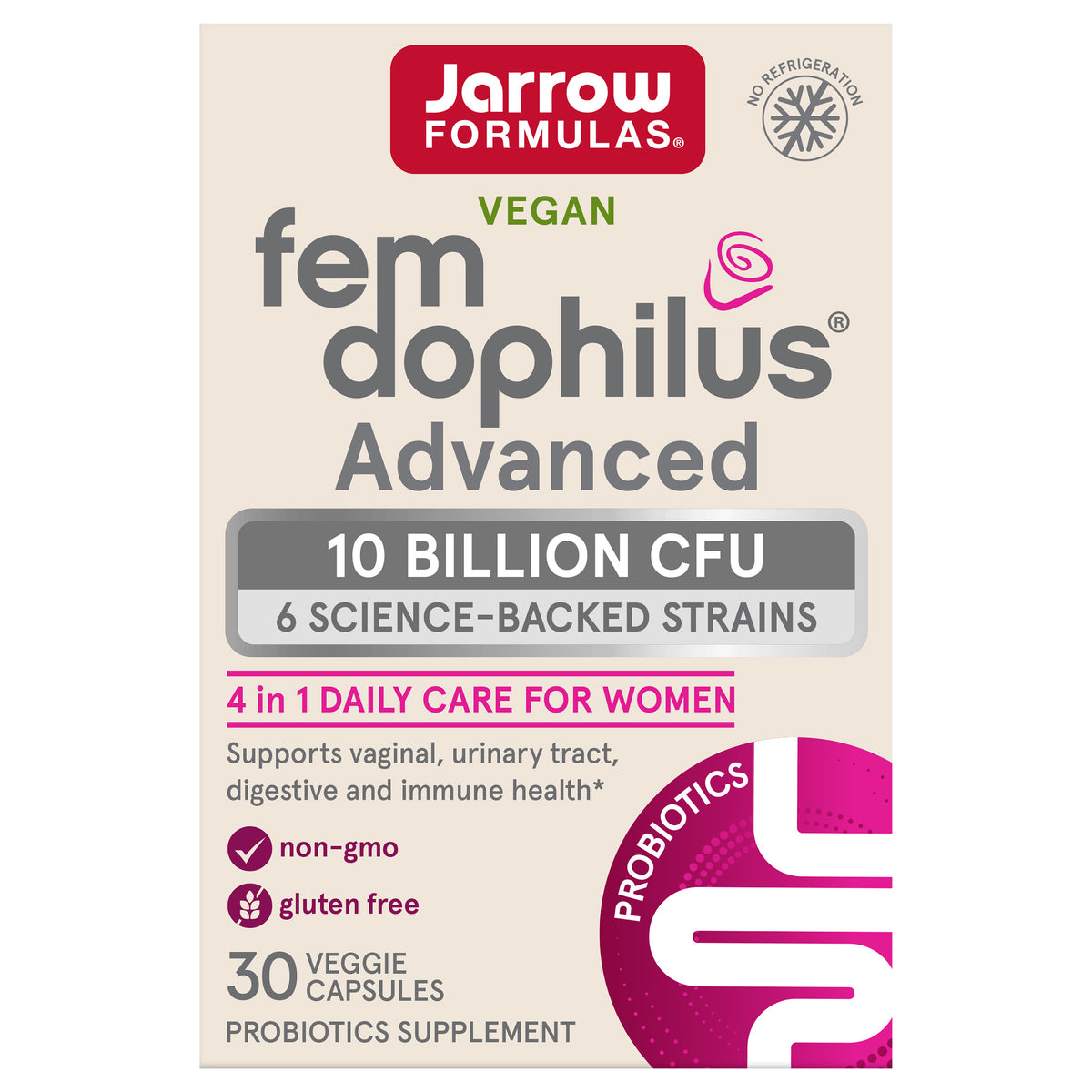 Jarrow Formulas Fem-Dophilus Advanced - Women's Probiotic Supplement - 10 Billion CFU - Supports Vaginal, Urinary Tract & Digestive Health - 2 Clinically Studied Strains - Non-GMO - Shelf Stable - Case of 1