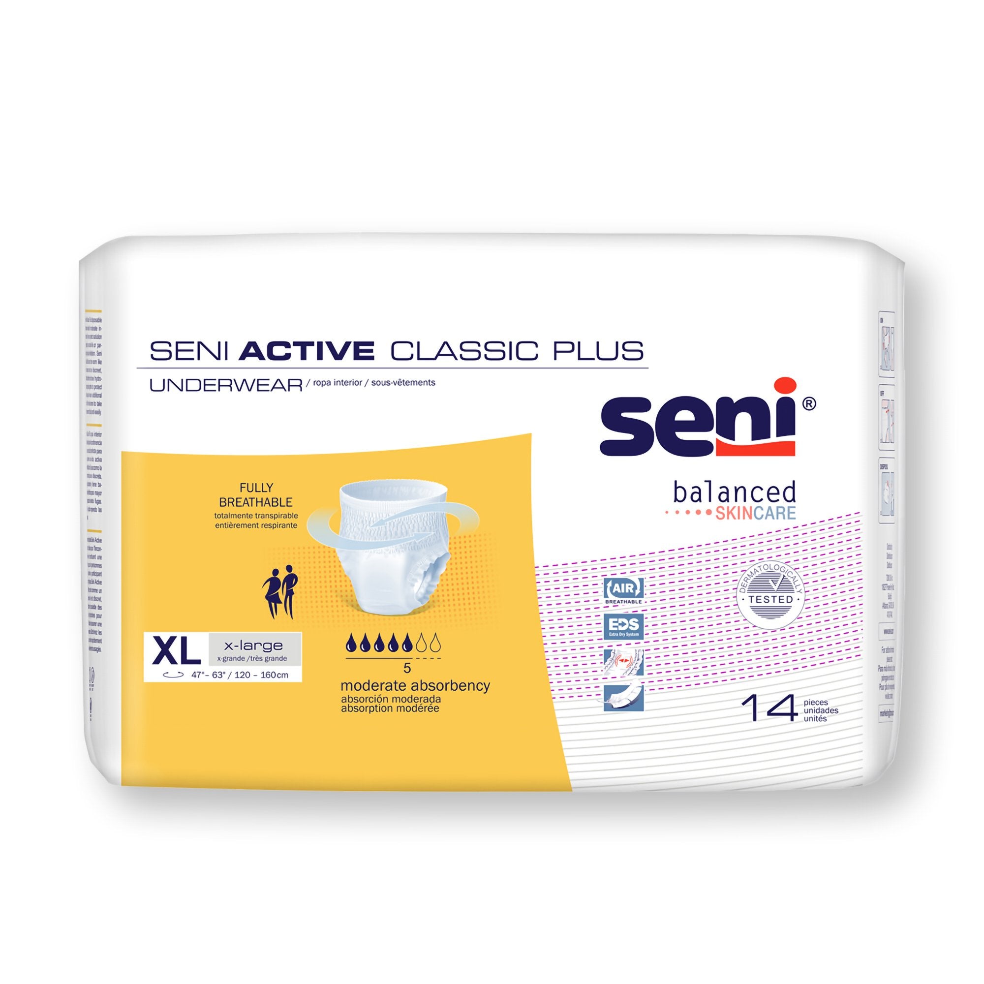 TZMO USA Inc - Unisex Adult Absorbent Underwear Seni® Active Classic Plus Pull On with Tear Away Seams X-Large Disposable Moderate Absorbency [14/PK]