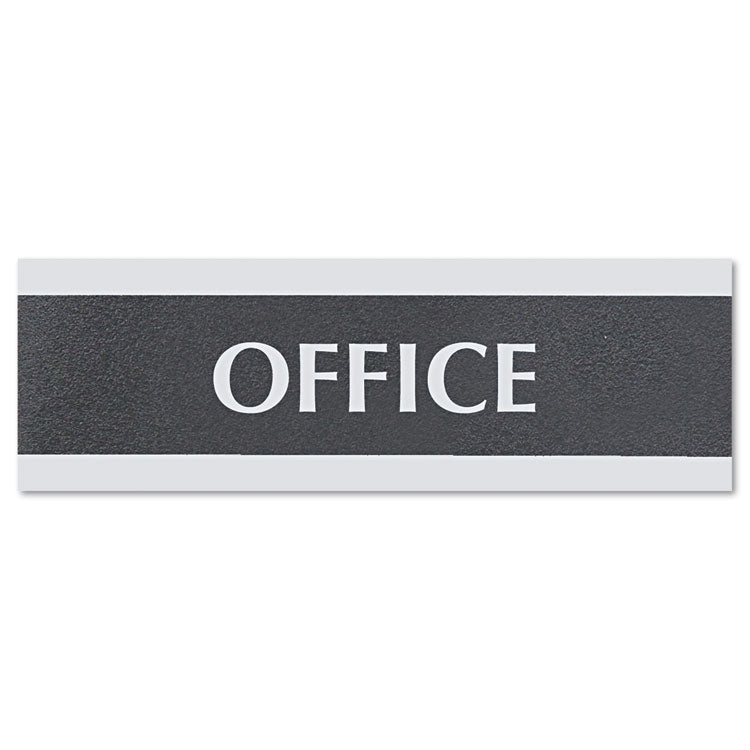 Headline Sign - Century Series Office Sign, OFFICE, 9 x 3, Black/Silver