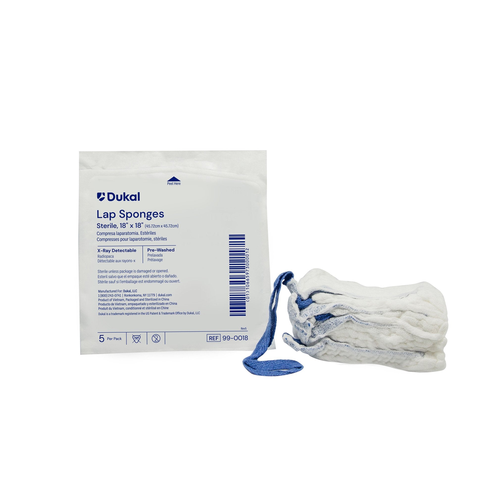 Dukal - Surgical Laparotomy Sponge Dukal X-Ray Detectable Cotton 18 X 18 Inch 5 Count Pack Sterile [200/CS]
