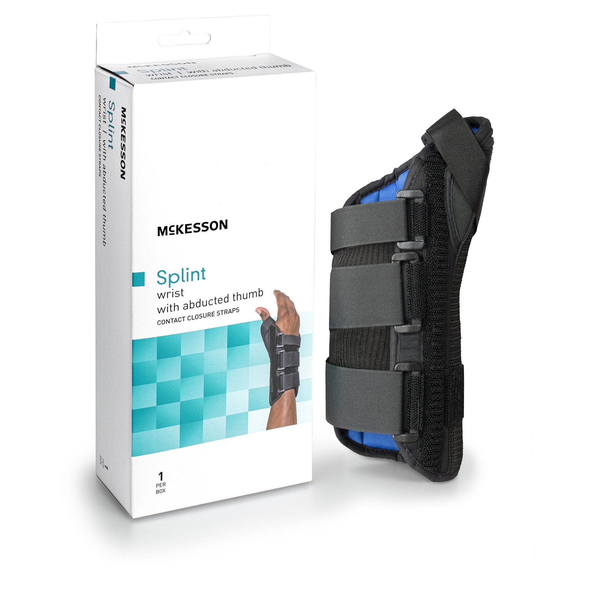 McKesson Brand - Wrist Brace with Abducted Thumb McKesson Aluminum / Foam / Spandex / Plastic Left Hand Black X-Small [1/EA]