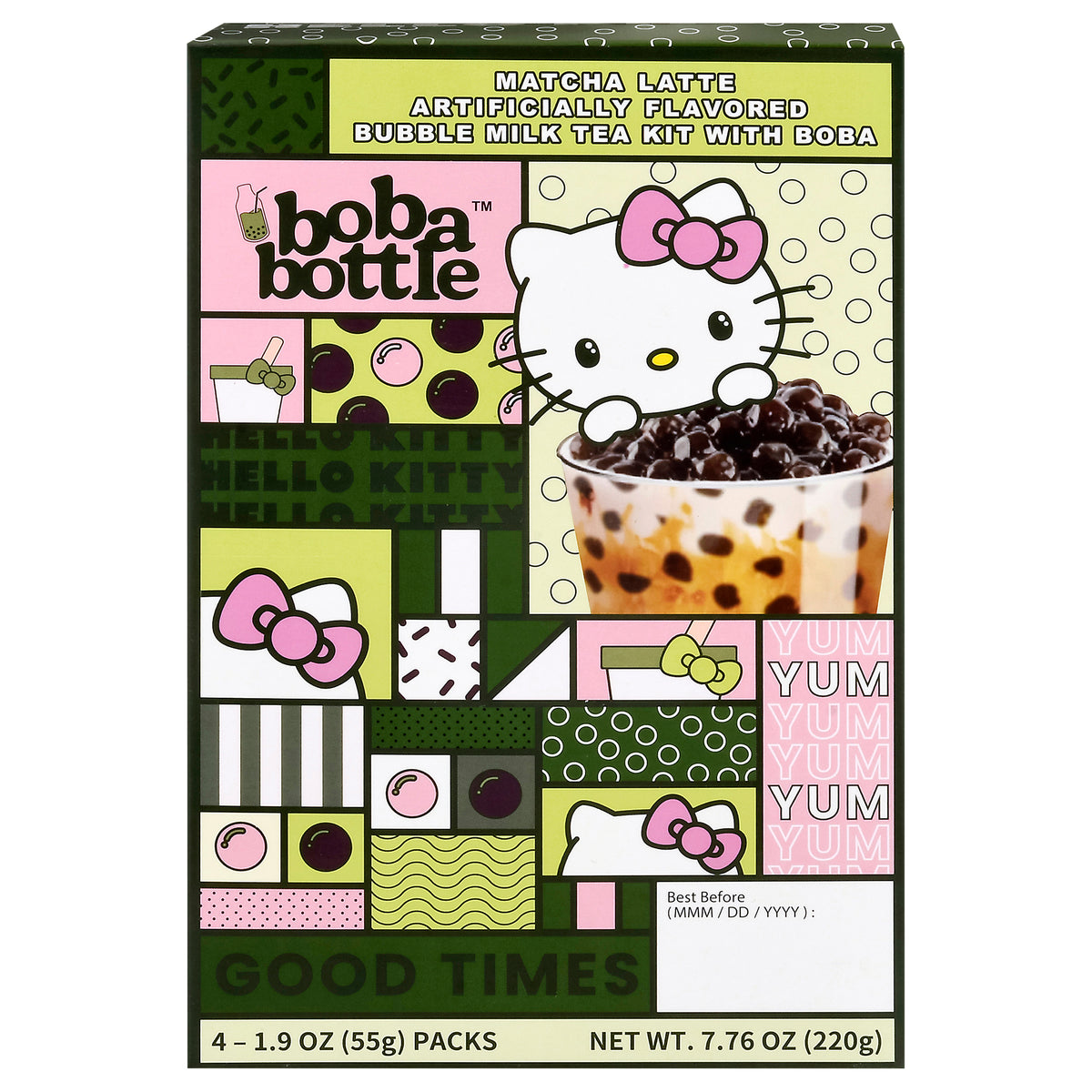 Boba Bottle Matcha Latte Bubble Milk Tea with Boba 4 - 1.9 oz Packs - Case of 12