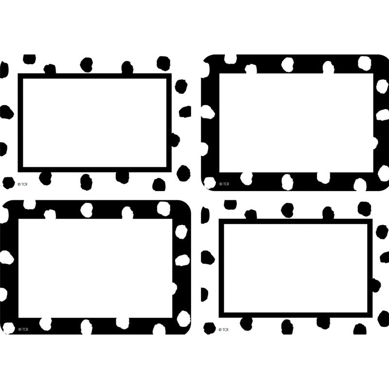 TEACHER CREATED RESOURCES - Black and White Painted Dots Name Tags/Labels - Multi-Pack - 36 Per Pack, 6 Packs