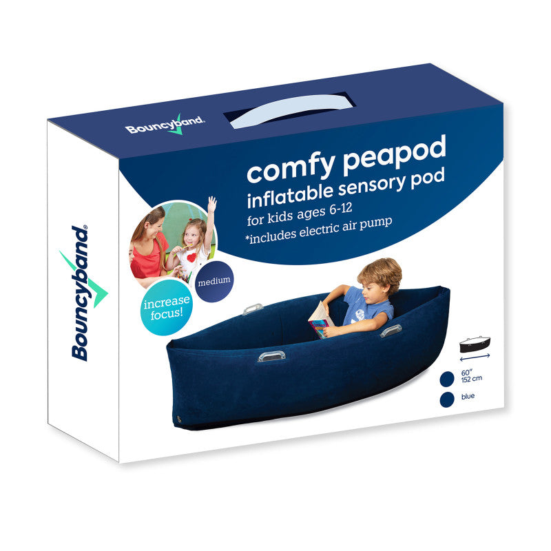 BOUNCYBAND - Comfy Hugging Peapod Sensory Pod, 60", Ages 6-12 Up to 3-5'1" Tall, Blue